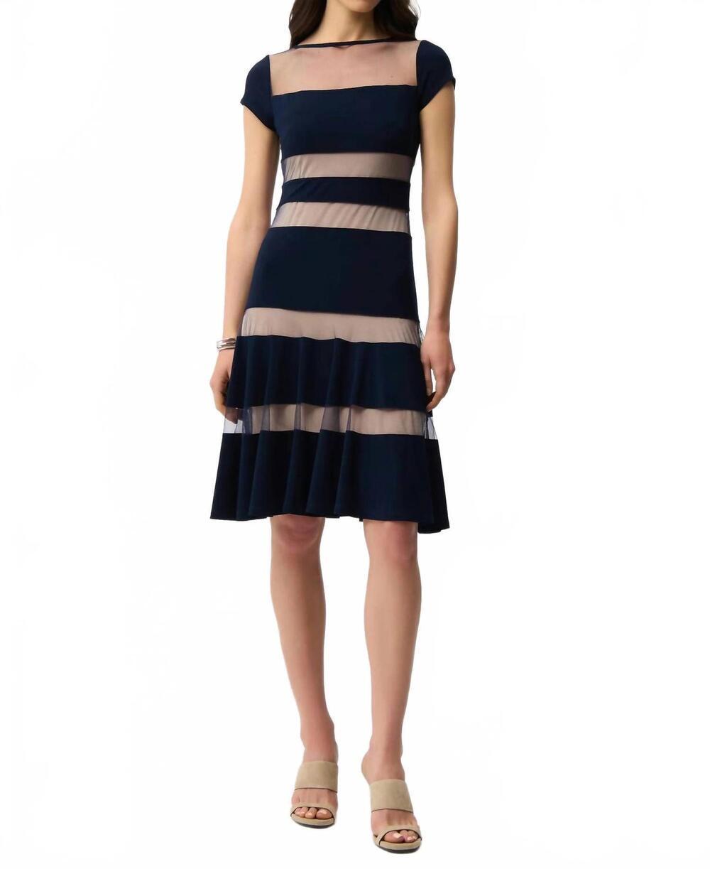 NEW JOSEPH RIBKOFF mesh insert fit and flare dress in midnight blue
